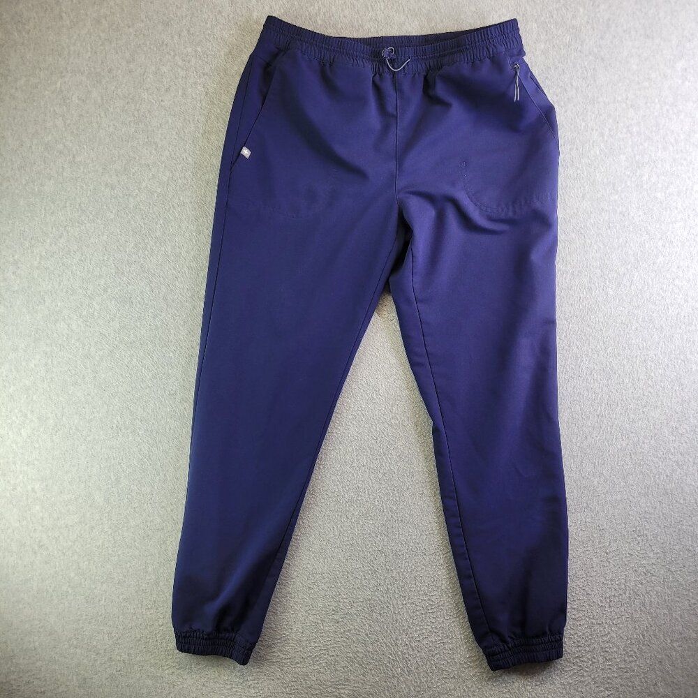 Figs Scrub Pants Womens M Blue Joggers Zip Pockets Adjustable Waist Mid Rise
